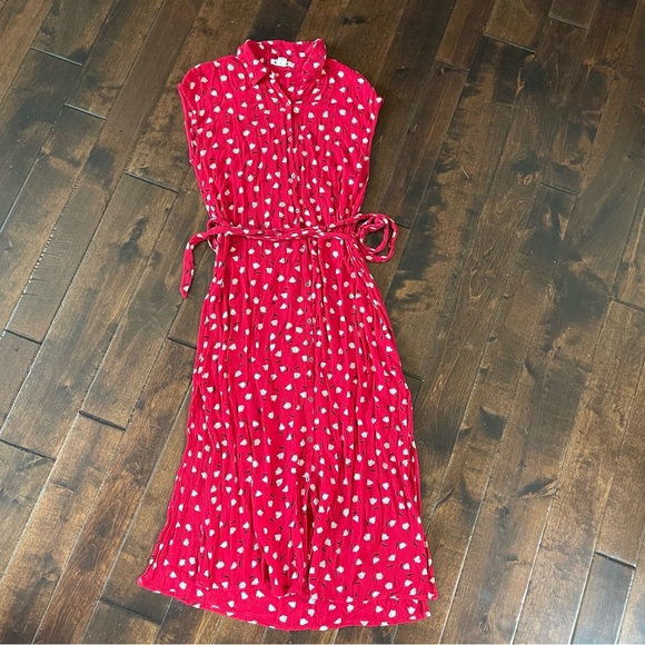 Billabong Little Flirt Red Floral Print Button Down Midi Dress Sz L Summer Beach - Picture 14 of 15